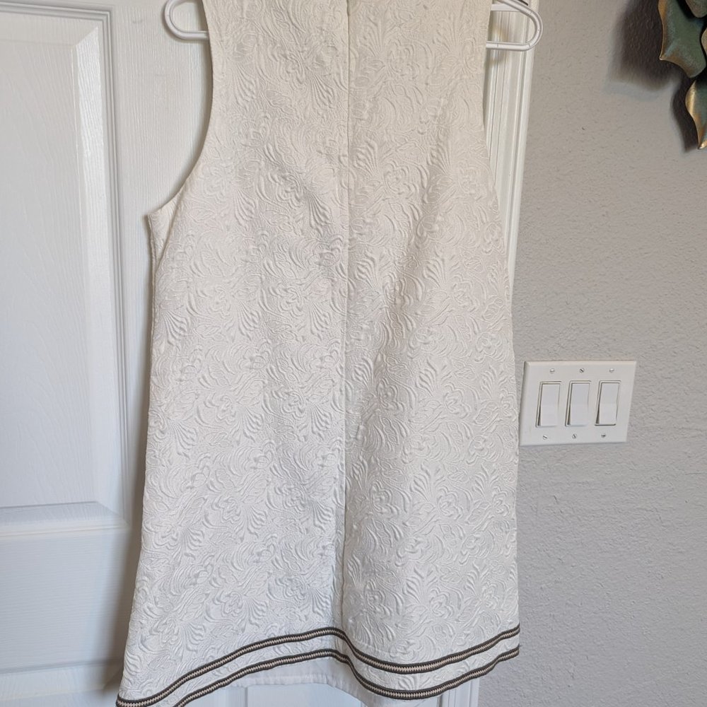 GROOVY 60s MOD! Sleeveless Beaded Brocade MINI Dress! | 10 | White - Picture 7 of 12